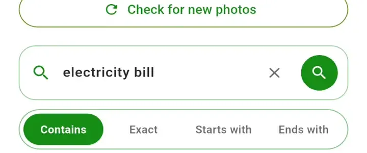 KeePix search for electricity bill with Contains selected