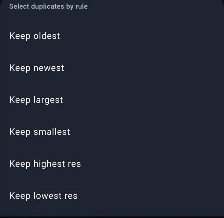 PictureEcho keep rules: oldest, newest, largest, smallest, highest resolution, lowest resolution